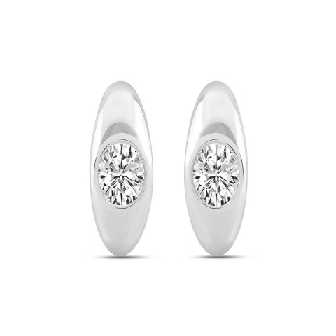 LADIES HOOP EARRINGS  2CT OVAL DIAMOND 14K WHITE GOLD