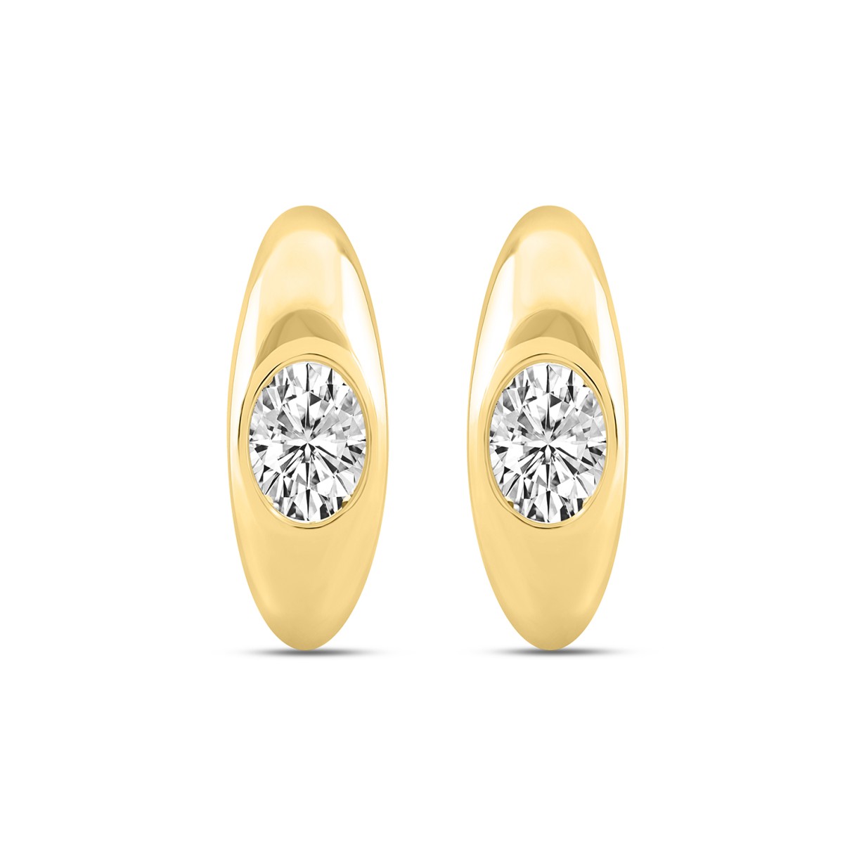 LADIES HOOP EARRINGS  2CT OVAL DIAMOND 14K YELLOW ...