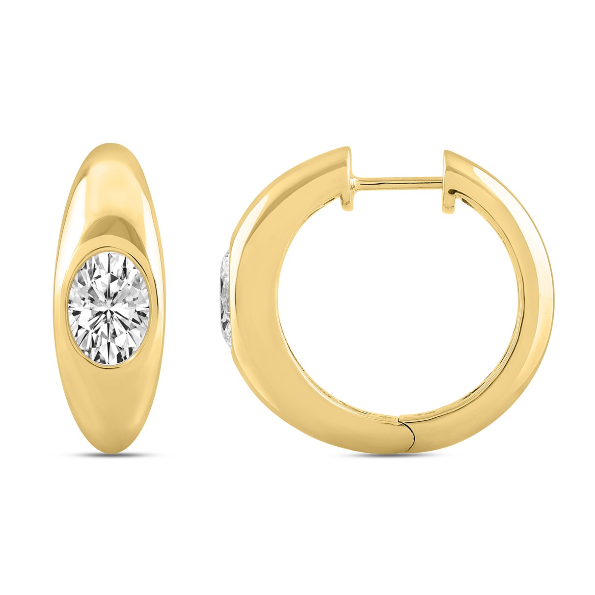 LADIES HOOP EARRINGS  2CT OVAL DIAMOND 14K YELLOW GOLD