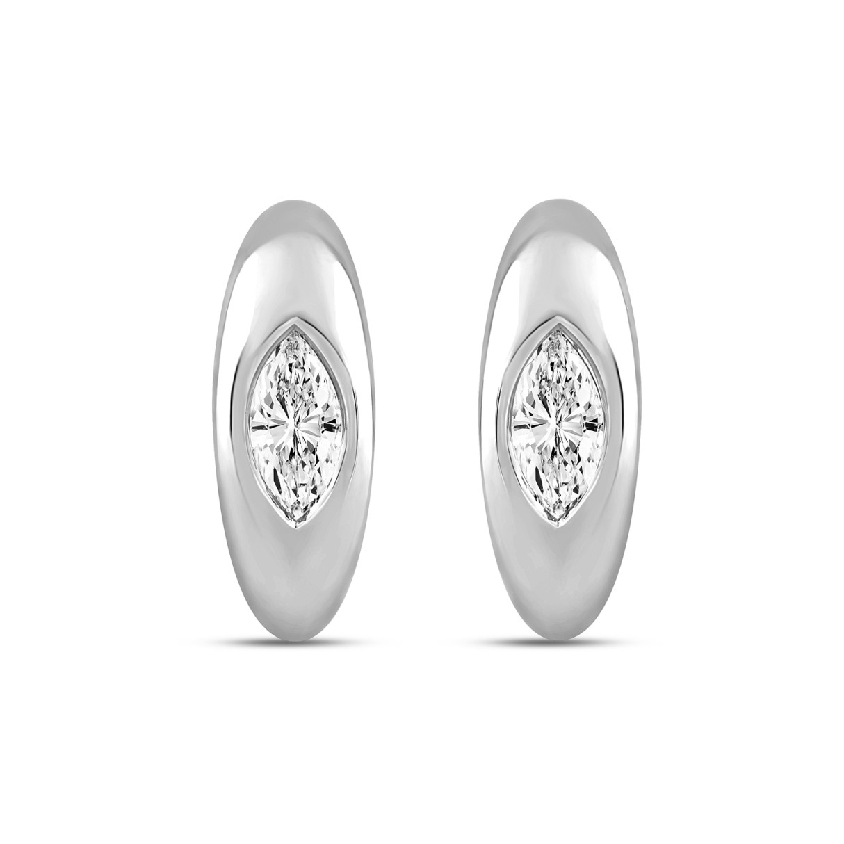 LADIES HOOP EARRINGS 2CT MARQUISE DIAMOND 14K WHIT...