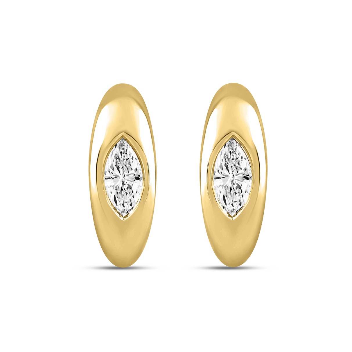 LADIES HOOP EARRINGS 2CT MARQUISE DIAMOND 14K YELL...