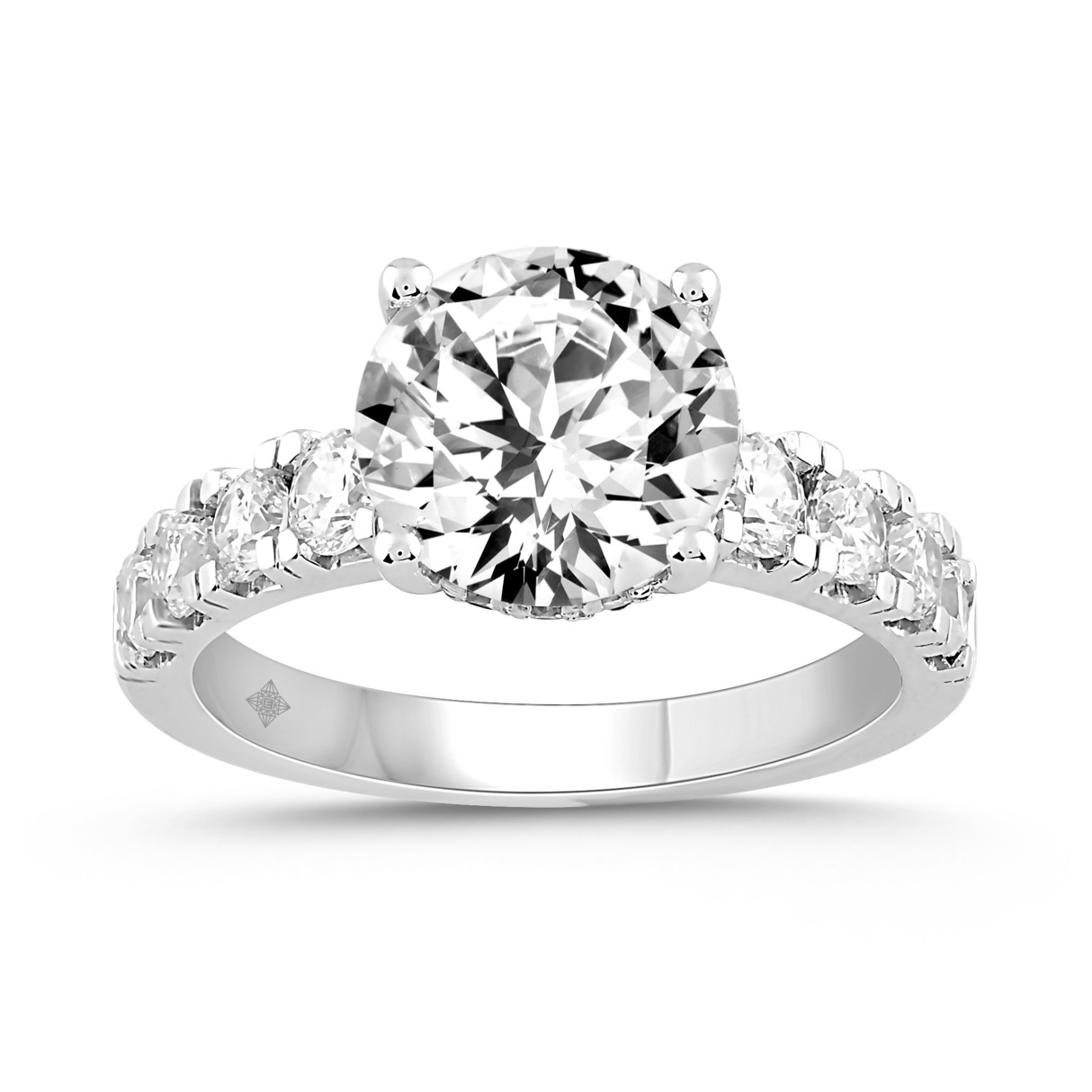 LADIES RING 4CT ROUND DIAMOND 14K WHITE GOLD (CENTER STONE ROUND DIAMOND 3CT )