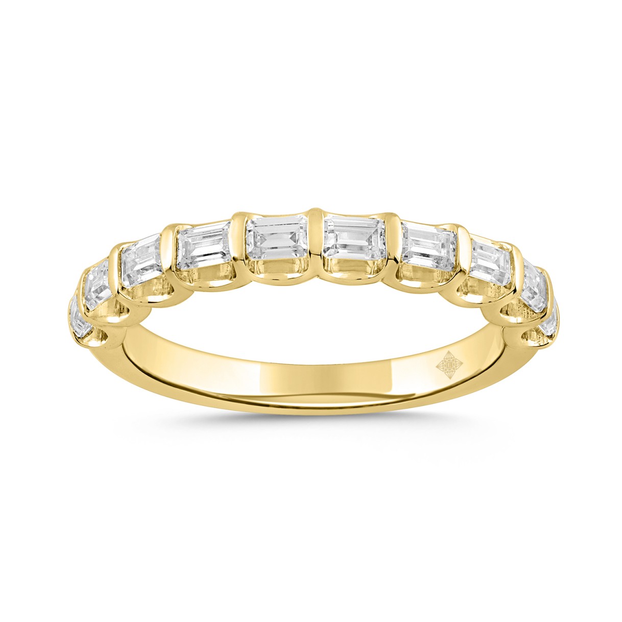 LADIES BAND 1CT EMERALD DIAMOND 14K YELLOW GOLD...