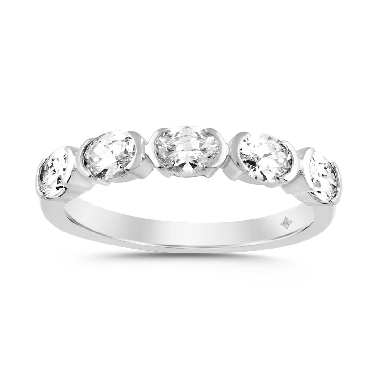 LADIES BAND 1CT OVAL DIAMOND 14K WHITE GOLD...