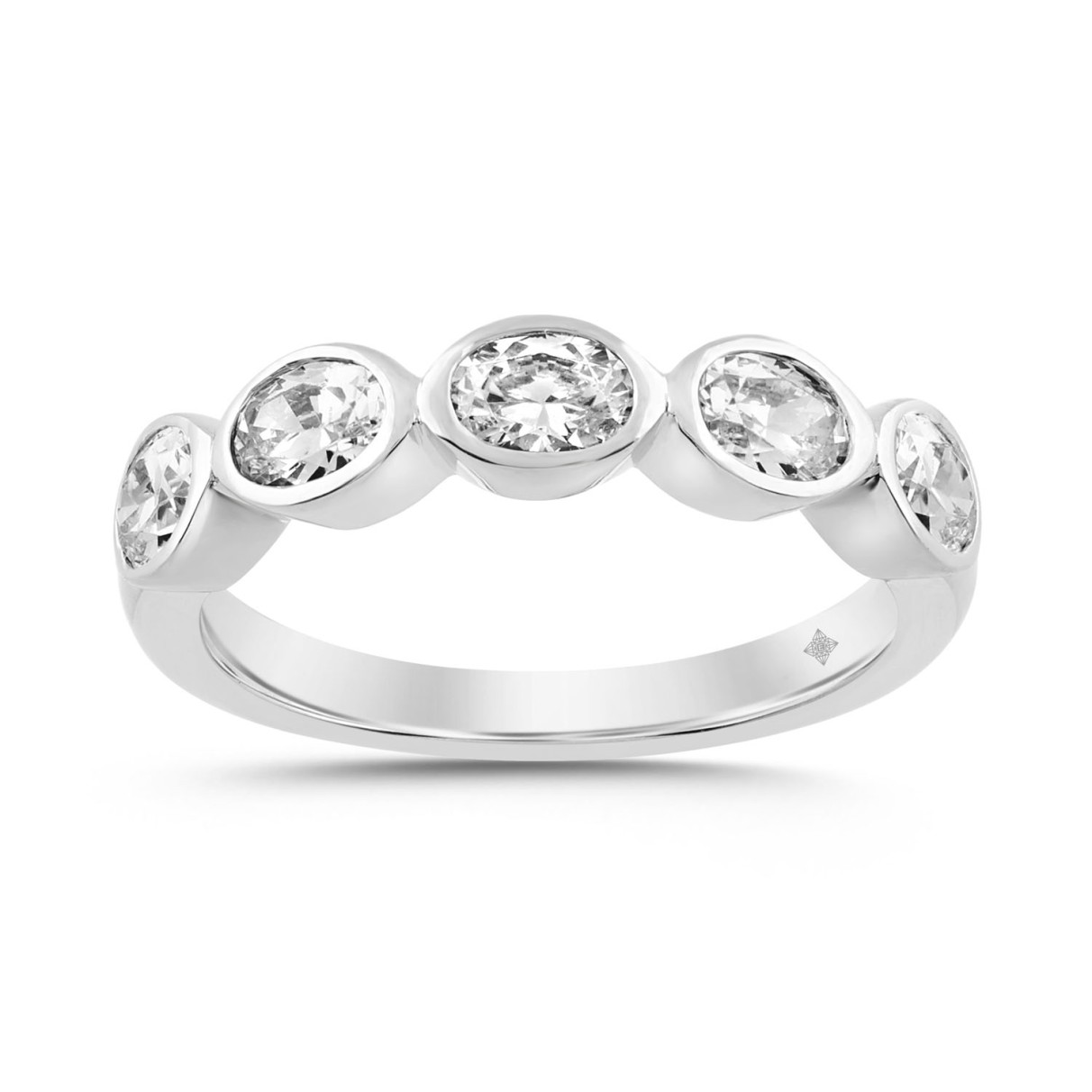 LADIES BAND 1CT OVAL DIAMOND 14K WHITE GOLD...