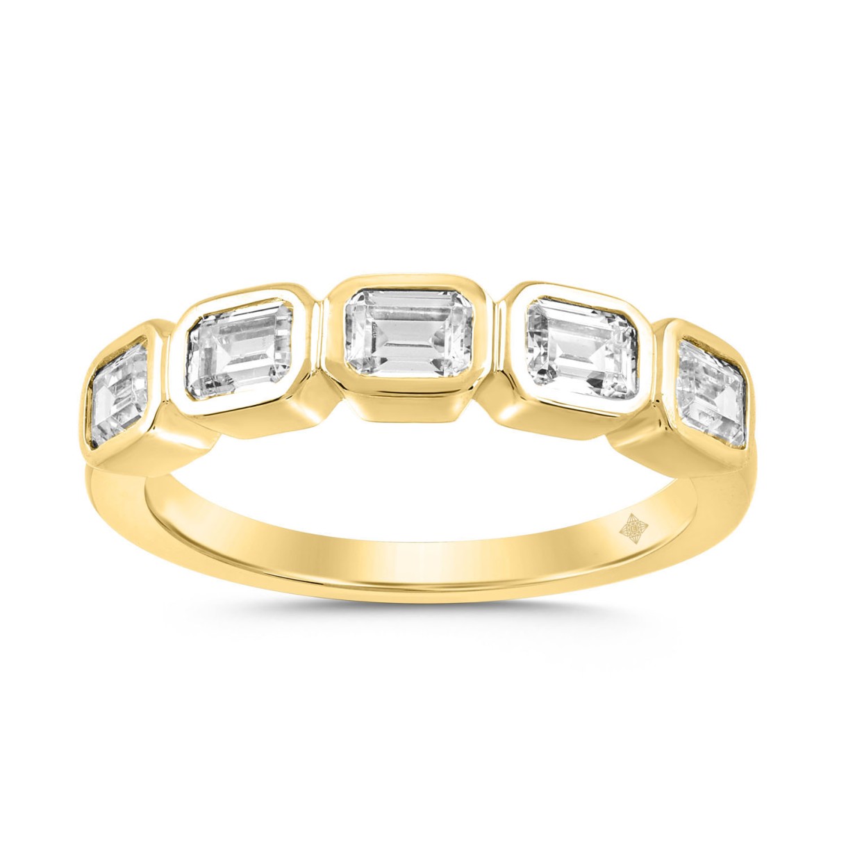 LADIES BAND 1CT EMERALD DIAMOND 14K YELLOW GOLD...