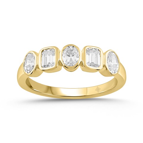 LADIES BAND 1CT EMERALD/OVAL DIAMOND 14K YELLOW GOLD