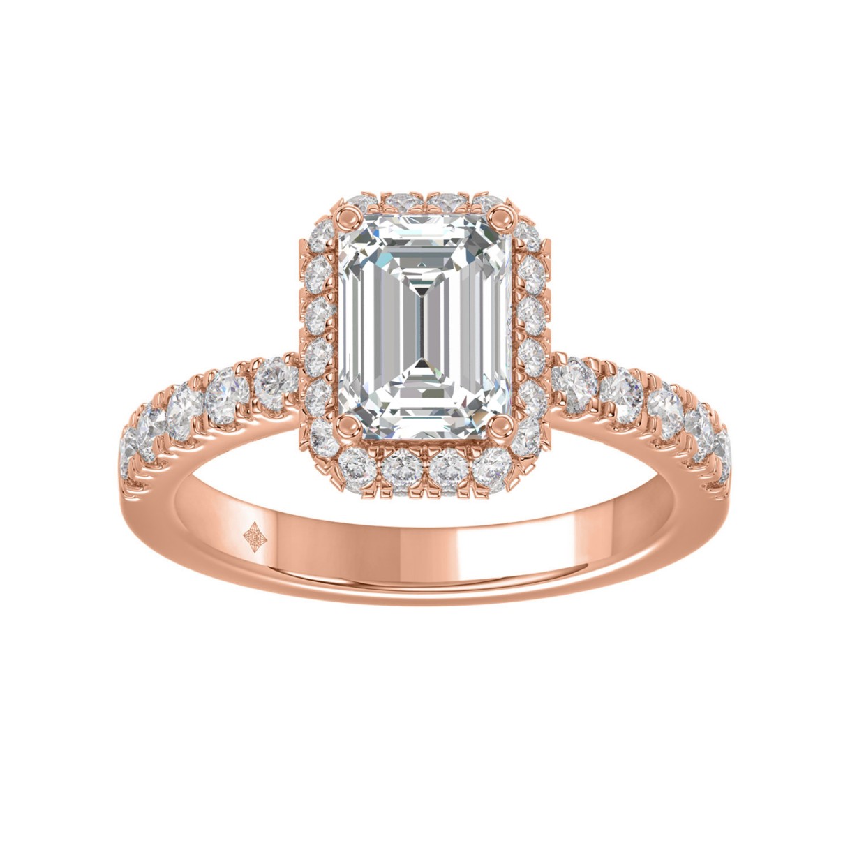 LADIES RING 4.00CT ROUND/EMERALD DIAMOND 14K ROSE ...
