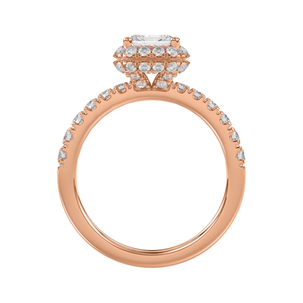 LADIES RING 4.00CT ROUND/EMERALD DIAMOND 14K ROSE GOLD (CENTER STONE EMERALD DIAMOND 3.00CT)