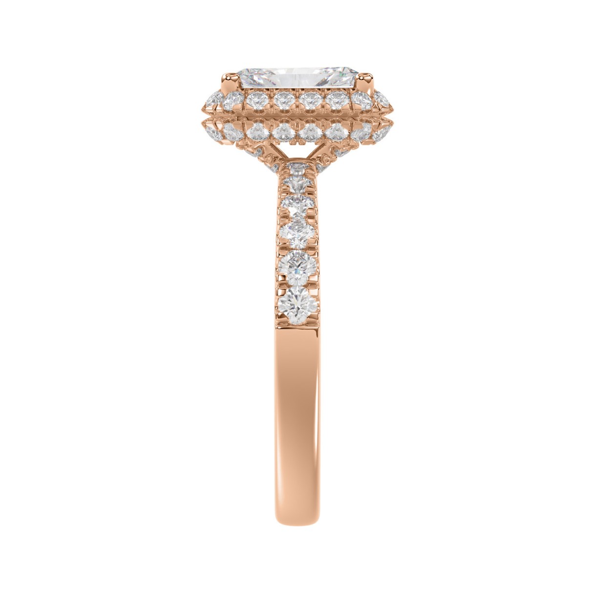 LADIES RING 4.00CT ROUND/EMERALD DIAMOND 14K ROSE GOLD (CENTER STONE EMERALD DIAMOND 3.00CT)
