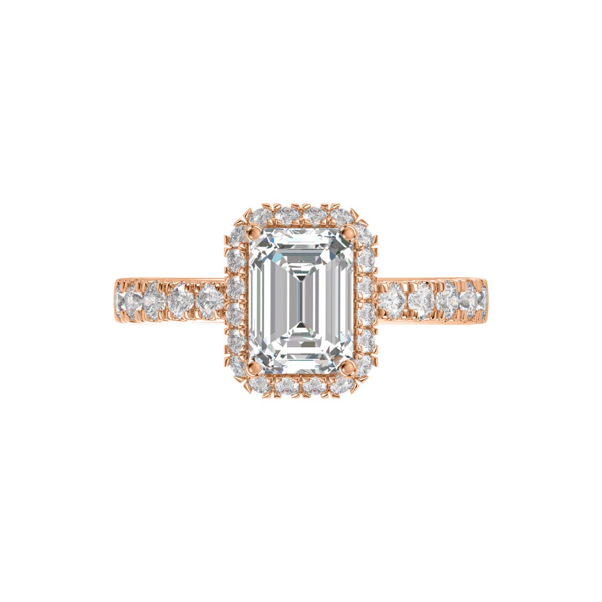 LADIES RING 4.00CT ROUND/EMERALD DIAMOND 14K ROSE GOLD (CENTER STONE EMERALD DIAMOND 3.00CT)