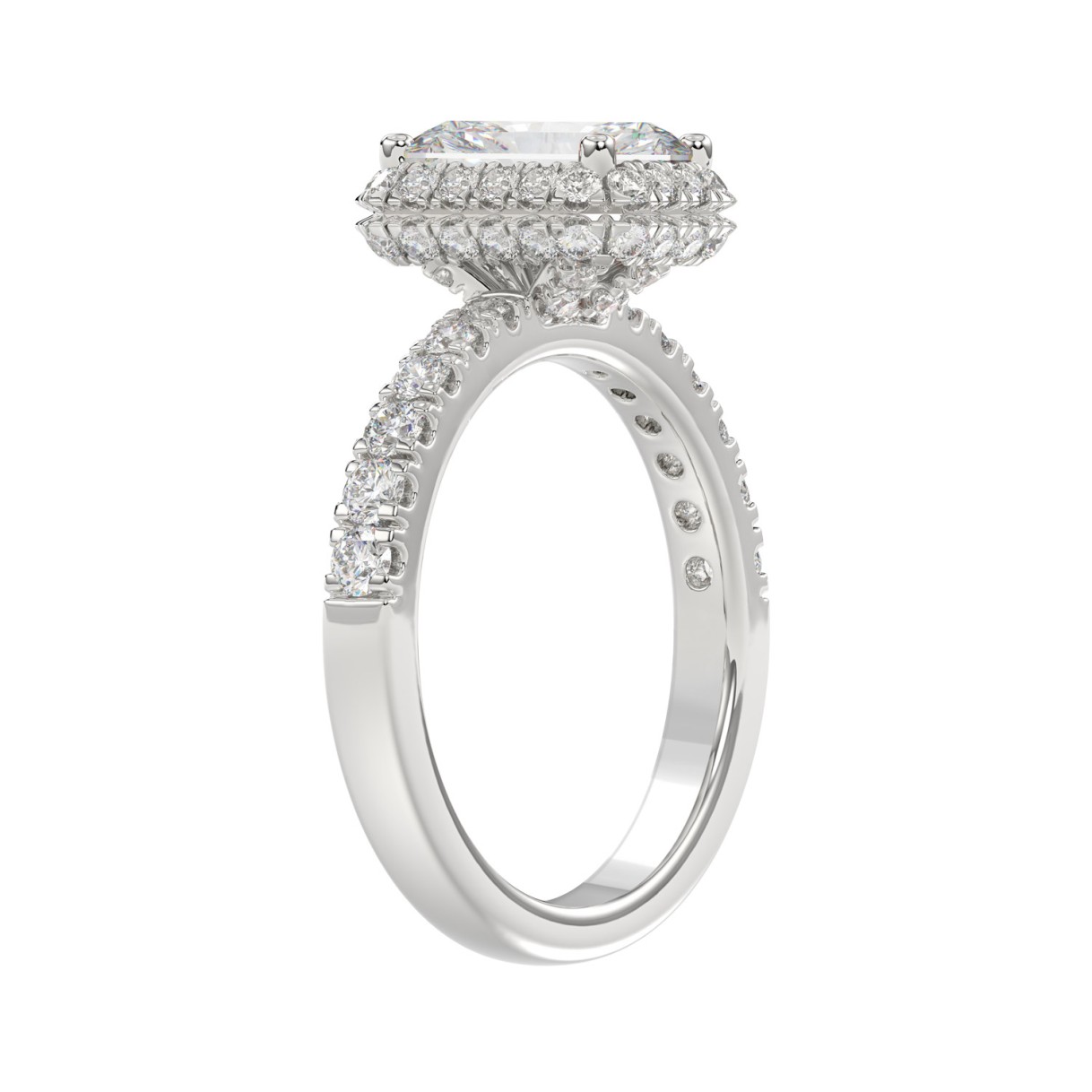 14K WHITE GOLD 4.00CT ROUND/EMERALD DIAMOND LADIES RING (CENTER STONE EMERALD DIAMOND 3.00CT)