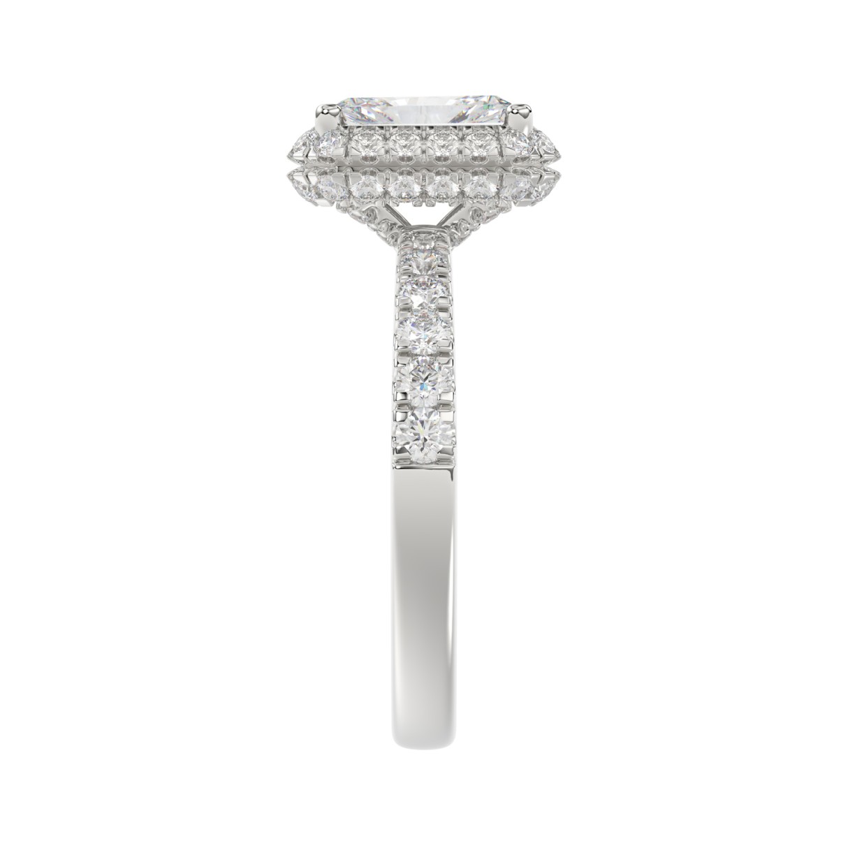 14K WHITE GOLD 4.00CT ROUND/EMERALD DIAMOND LADIES RING (CENTER STONE EMERALD DIAMOND 3.00CT)