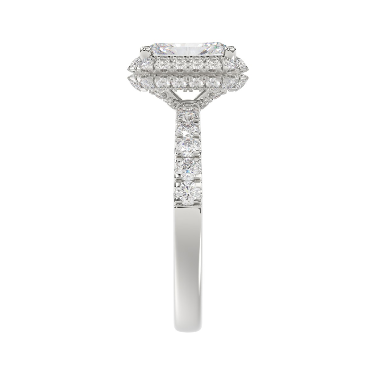 14K WHITE GOLD 4.00CT ROUND/EMERALD DIAMOND LADIES RING (CENTER STONE EMERALD DIAMOND 3.00CT)