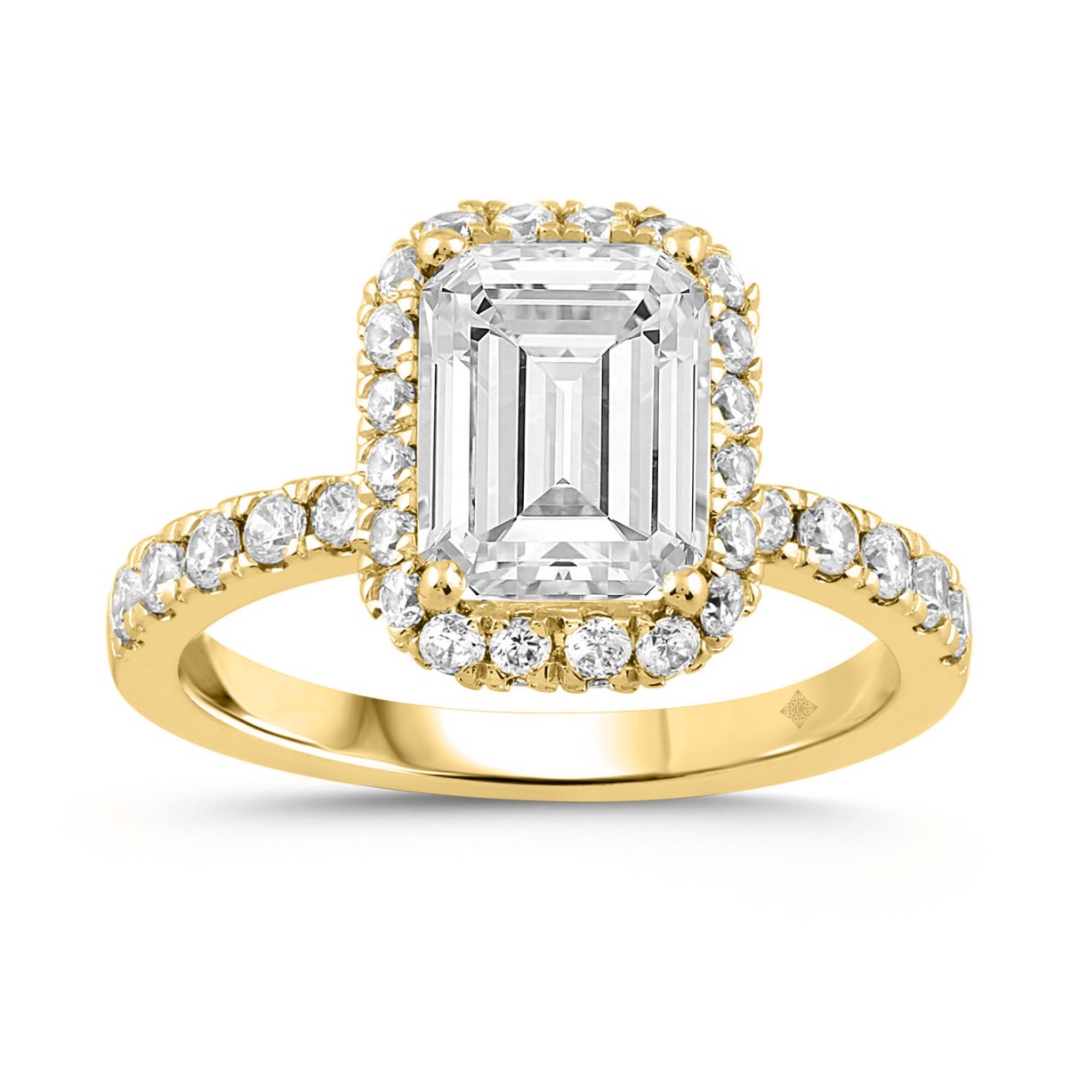 LADIES RING 4.00CT ROUND/EMERALD DIAMOND 14K YELLOW GOLD (CENTER STONE EMERALD DIAMOND 3.00CT)