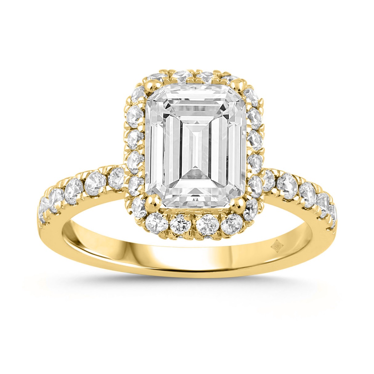 LADIES RING 4.00CT ROUND/EMERALD DIAMOND 14K YELLOW GOLD (CENTER STONE EMERALD DIAMOND 3.00CT)