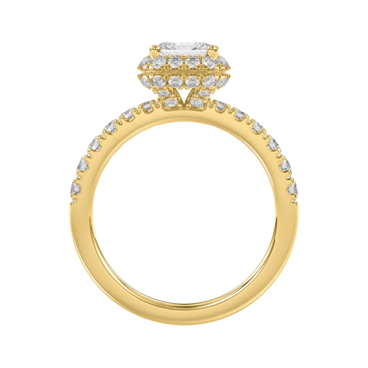 LADIES RING 4.00CT ROUND/EMERALD DIAMOND 14K YELLOW GOLD (CENTER STONE EMERALD DIAMOND 3.00CT)