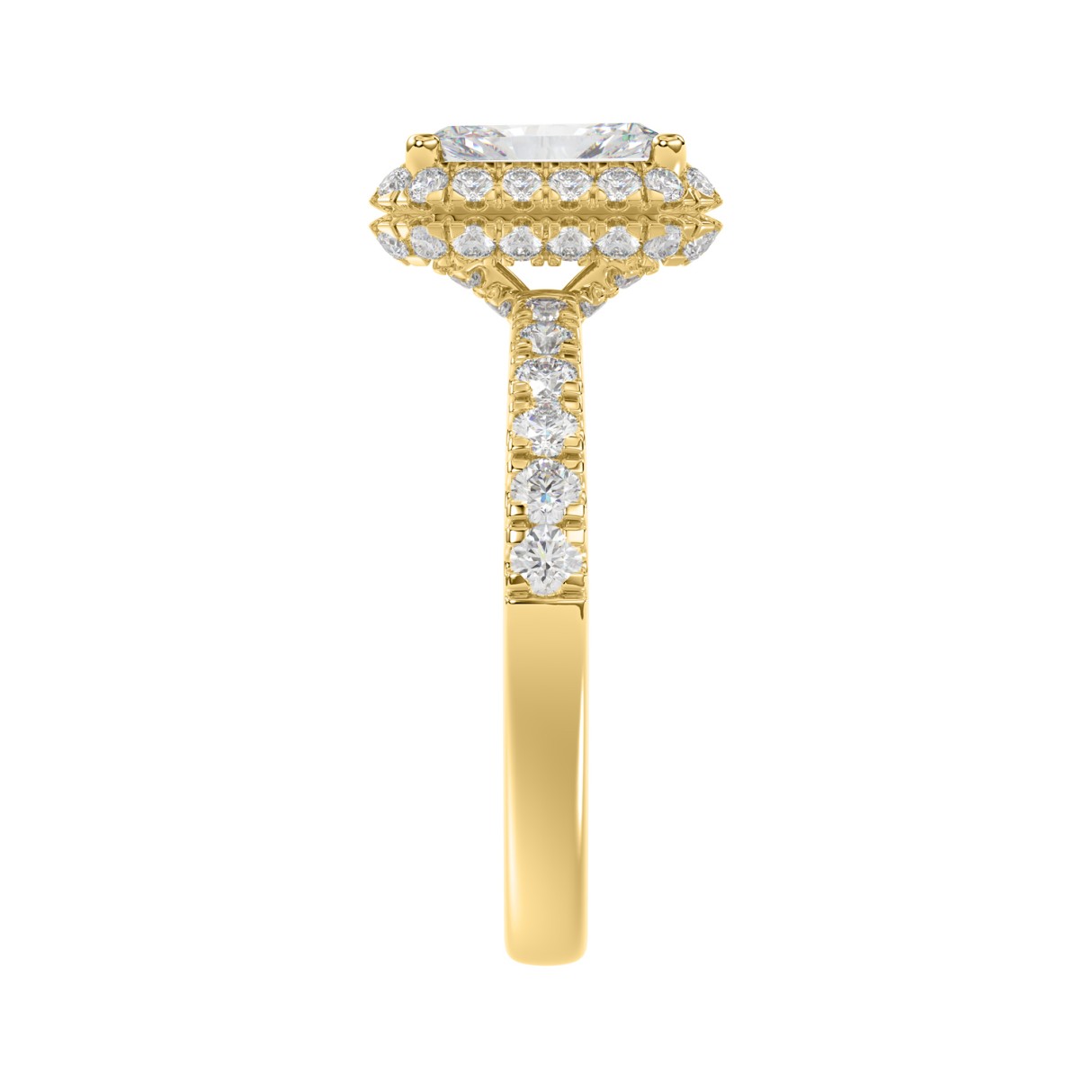 LADIES RING 4.00CT ROUND/EMERALD DIAMOND 14K YELLOW GOLD (CENTER STONE EMERALD DIAMOND 3.00CT)