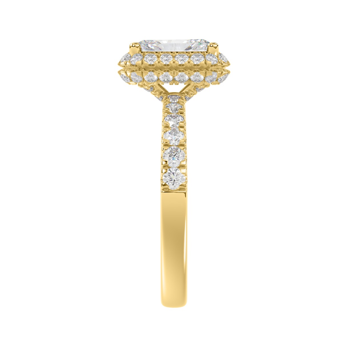 LADIES RING 4.00CT ROUND/EMERALD DIAMOND 14K YELLOW GOLD (CENTER STONE EMERALD DIAMOND 3.00CT)