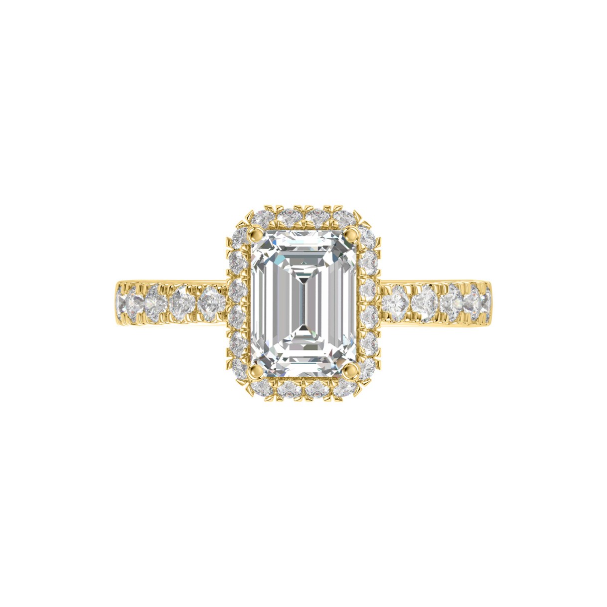 LADIES RING 4.00CT ROUND/EMERALD DIAMOND 14K YELLOW GOLD (CENTER STONE EMERALD DIAMOND 3.00CT)