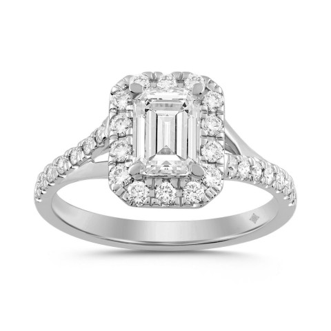 LADIES RING 1 1/2CT ROUND/EMERALD DIAMOND 18K WHITE GOLD (CENTER STONE EMERALD DIAMOND 1CT) LADIES RING 1 1/2CT ROUND/EMERALD DIAMOND 18K WHITE GOLD (CENTER STONE EMERALD DIAMOND 1CT)