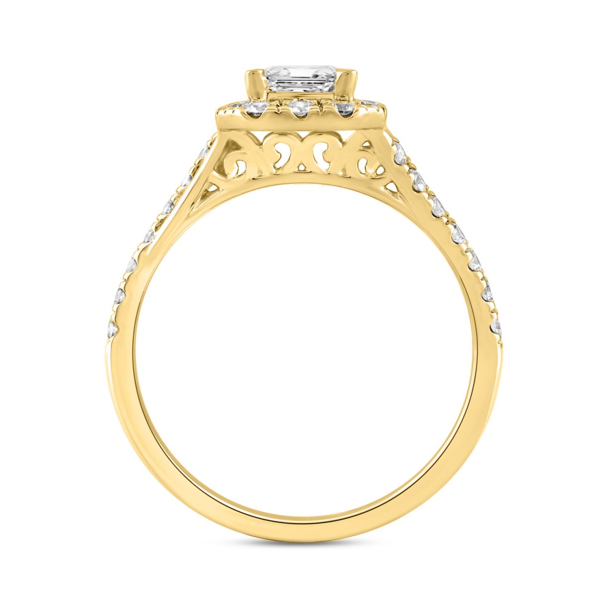 LADIES RING 1 1/2CT ROUND/EMERALD DIAMOND 18K YELLOW GOLD (CENTER STONE EMERALD DIAMOND 1CT)