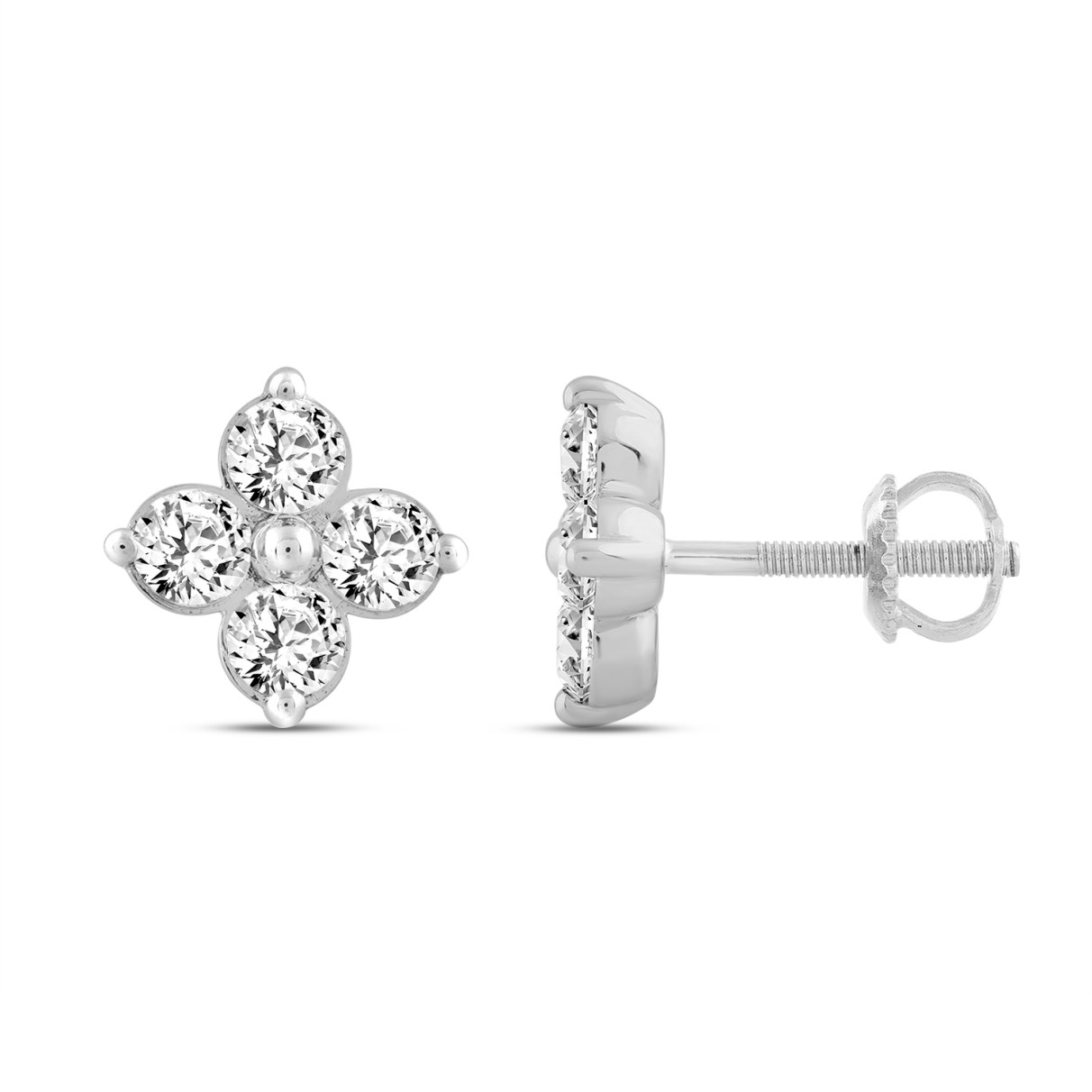 LADIES EARRINGS 1CT ROUND DIAMOND 14K WHITE GOLD 