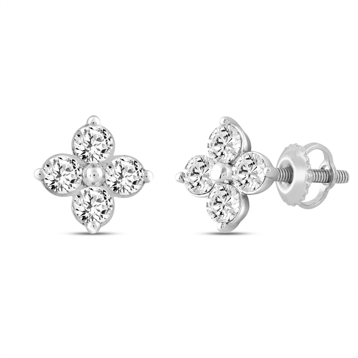 LADIES EARRINGS 1CT ROUND DIAMOND 14K WHITE GOLD 