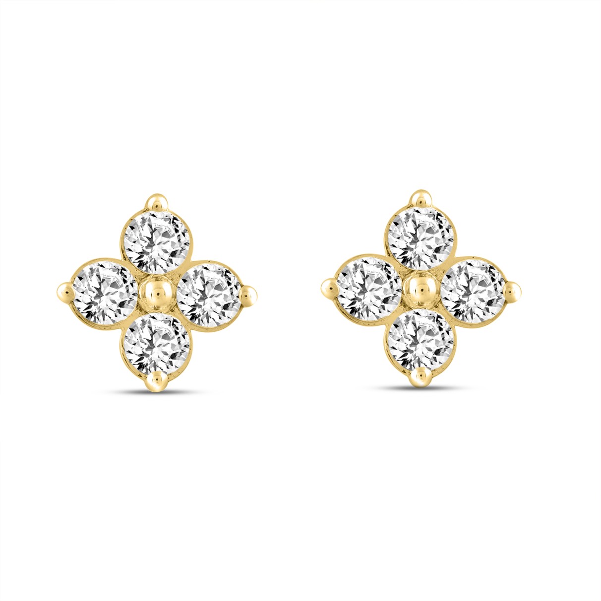 LADIES EARRINGS 1CT ROUND DIAMOND 14K YELLOW GOLD ...