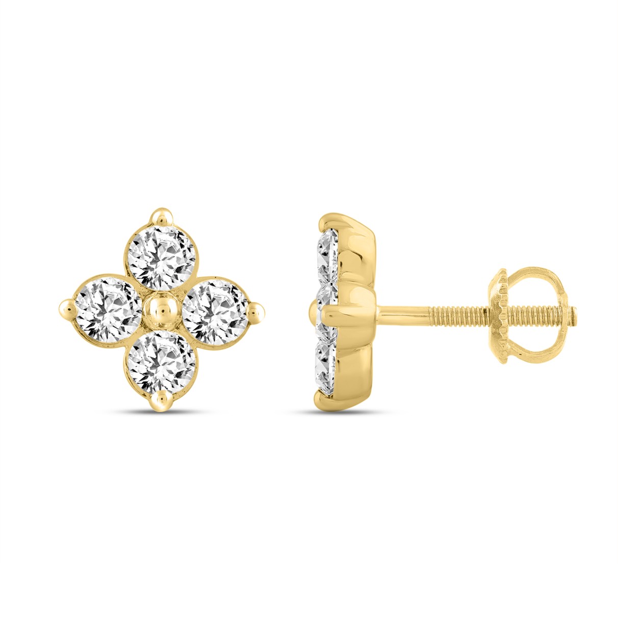 LADIES EARRINGS 1CT ROUND DIAMOND 14K YELLOW GOLD 