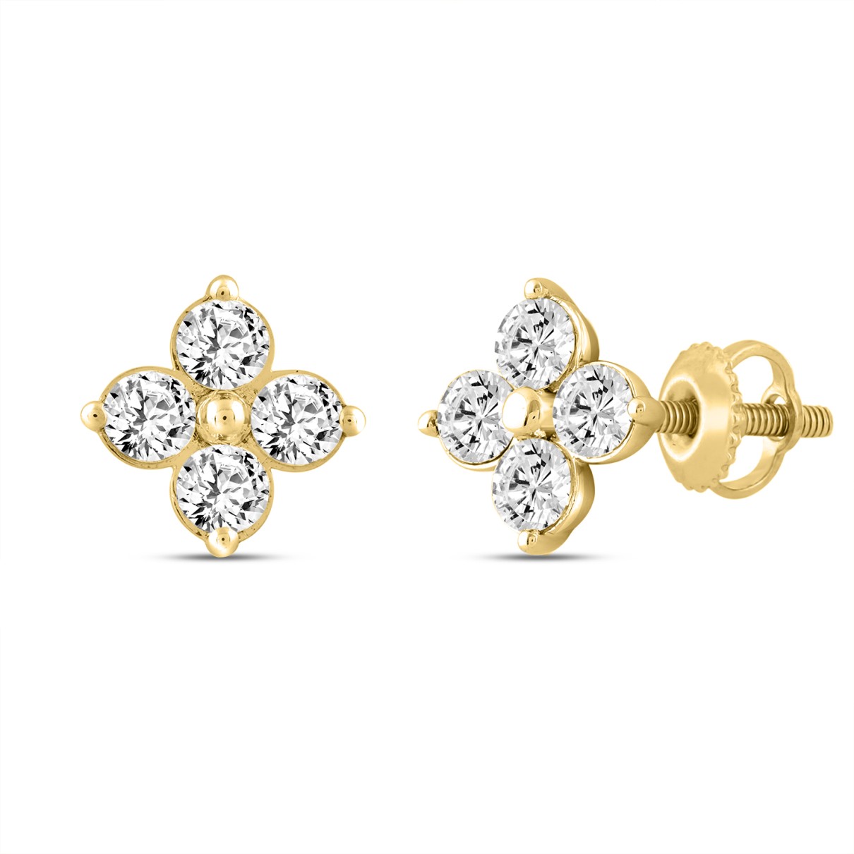 LADIES EARRINGS 1CT ROUND DIAMOND 14K YELLOW GOLD 