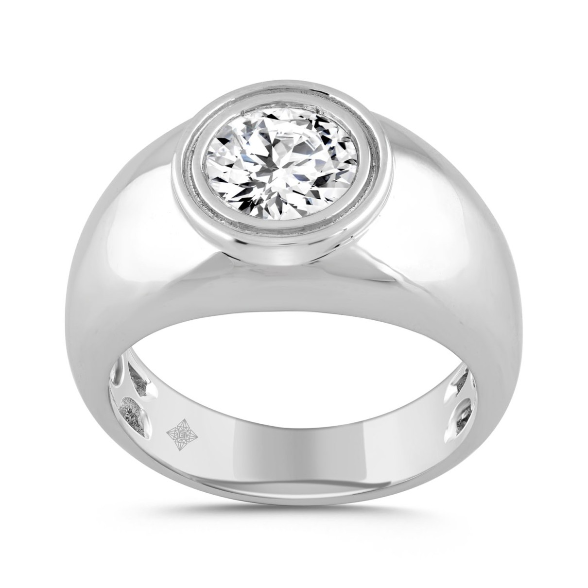 MEN'S RING 2CT ROUND DIAMOND 14K WHITE GOLD (CENTER STONE ROUND DIAMOND 2CT )