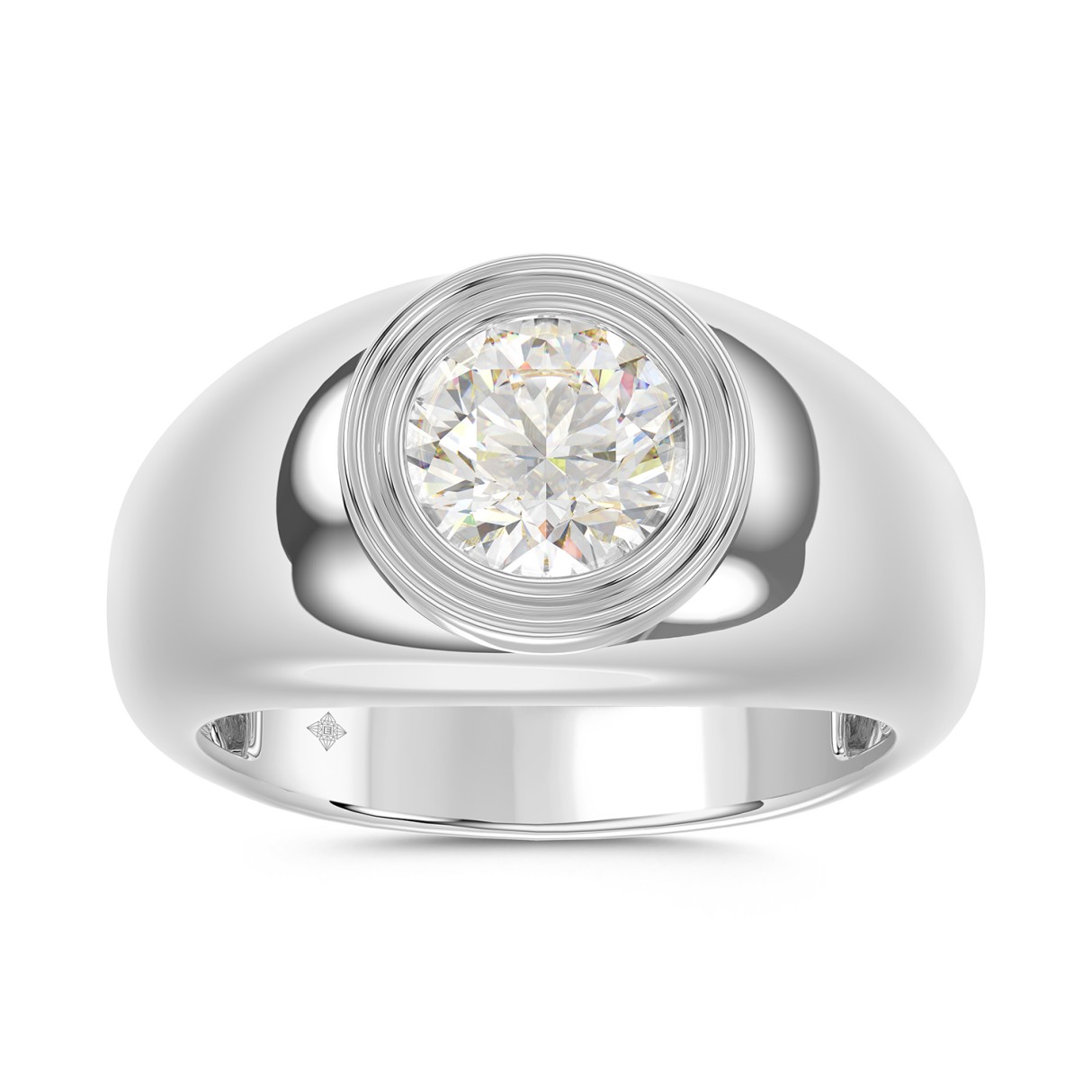 MEN'S RING 2CT ROUND DIAMOND 14K WHITE GOLD (CENTER STONE ROUND DIAMOND 2CT )