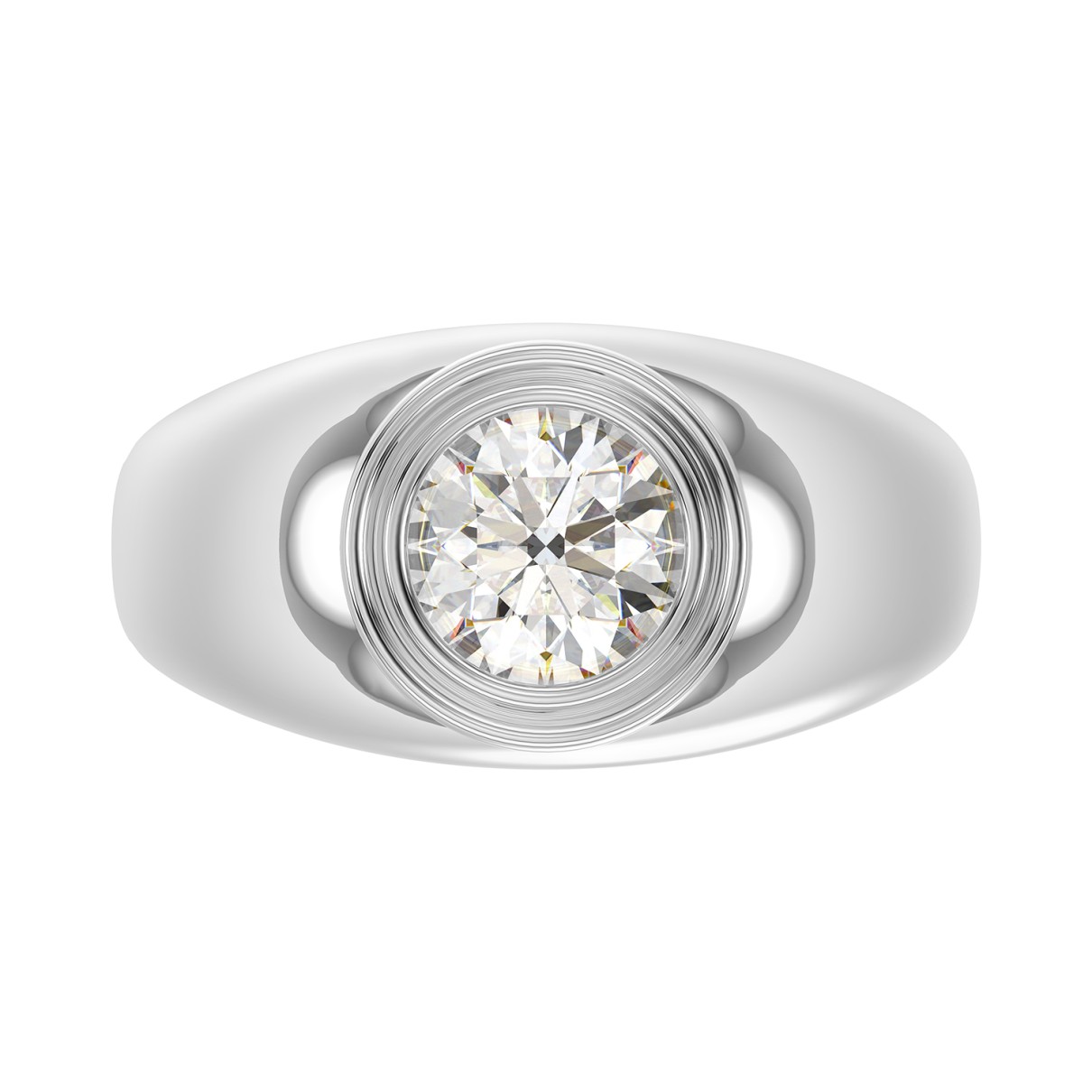 MEN'S RING 2CT ROUND DIAMOND 14K WHITE GOLD (CENTER STONE ROUND DIAMOND 2CT )