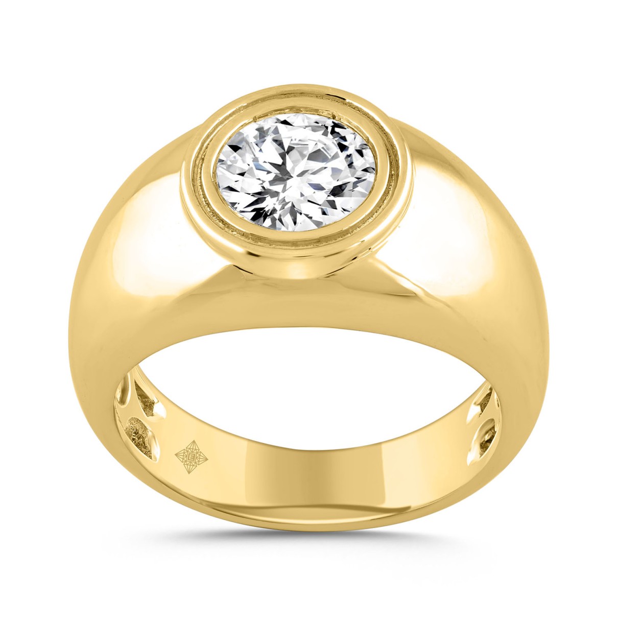 MEN'S RING 2CT ROUND DIAMOND 14K YELLOW GOLD (CENTER STONE ROUND DIAMOND 2CT )