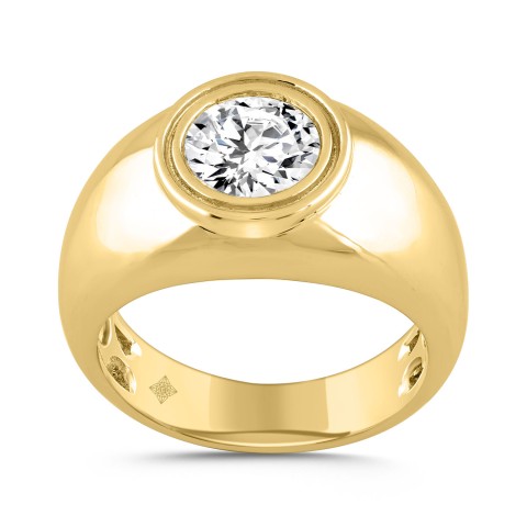 MEN'S RING 2CT ROUND DIAMOND 14K YELLOW GOLD (CENTER STONE ROUND DIAMOND 2CT )