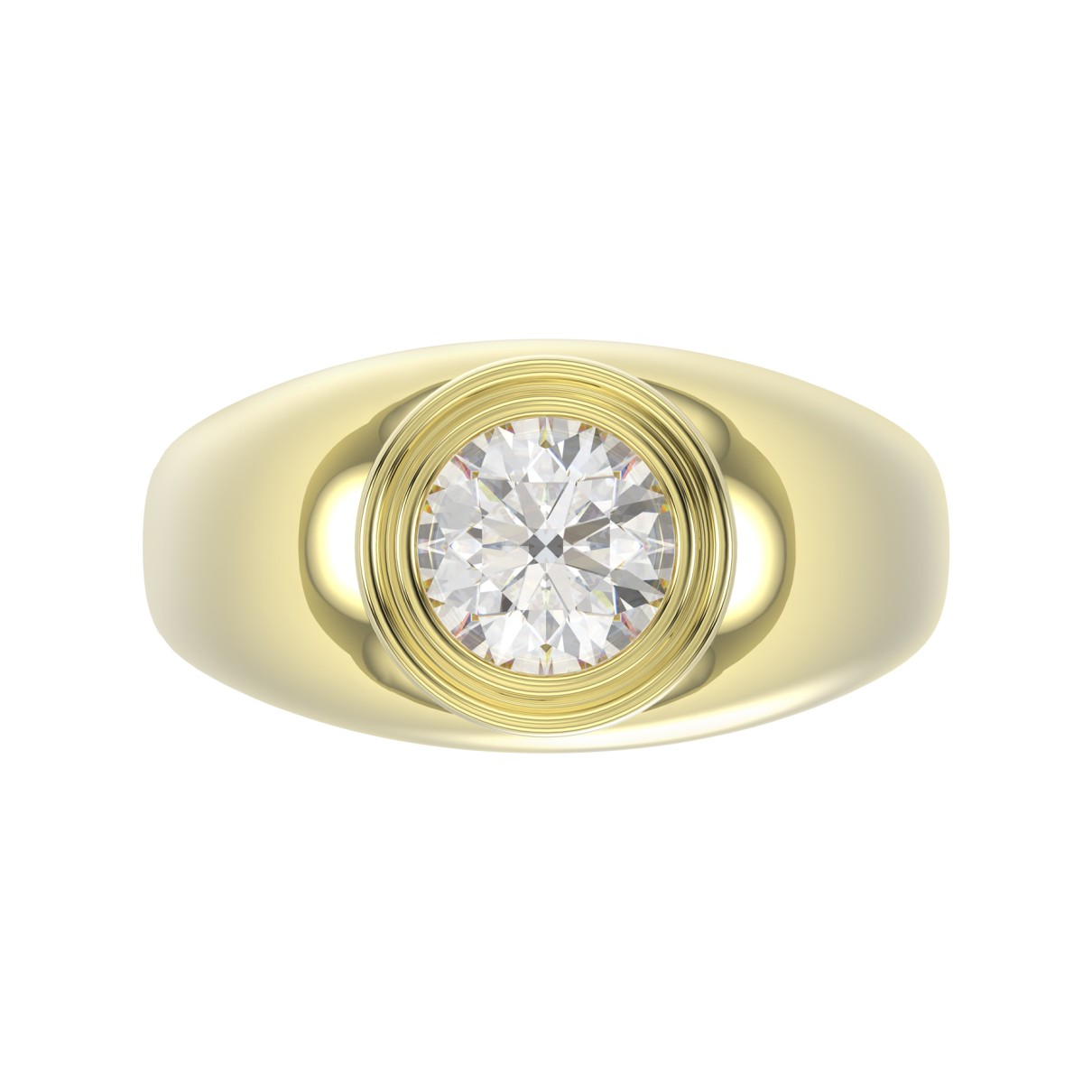 MEN'S RING 2CT ROUND DIAMOND 14K YELLOW GOLD (CENTER STONE ROUND DIAMOND 2CT )