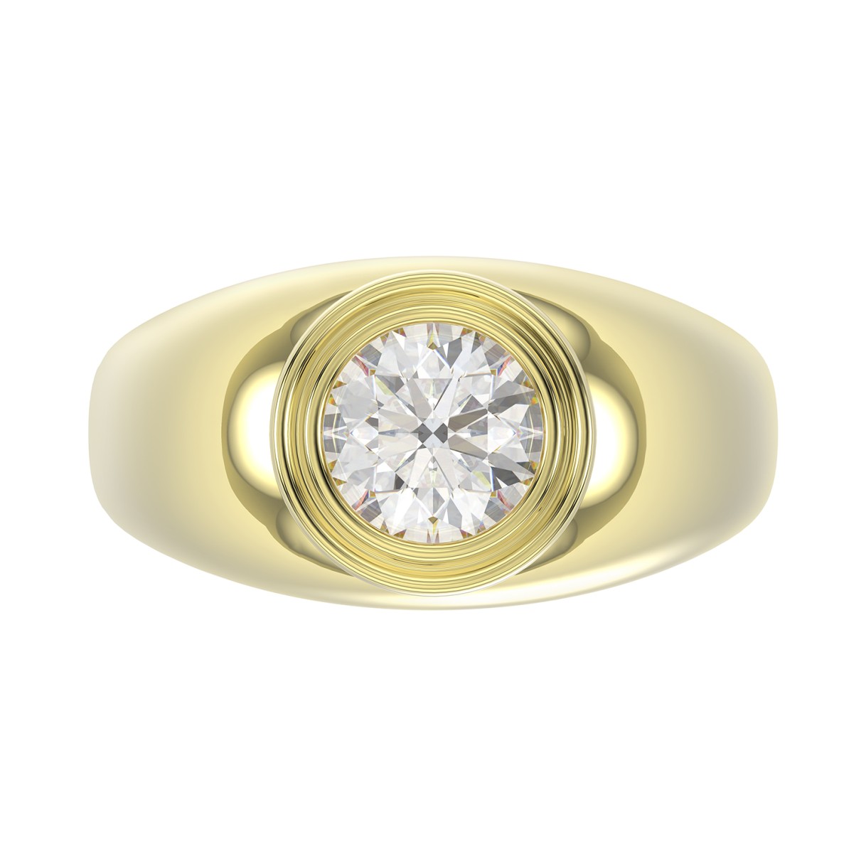 MEN'S RING 2CT ROUND DIAMOND 14K YELLOW GOLD (CENTER STONE ROUND DIAMOND 2CT )