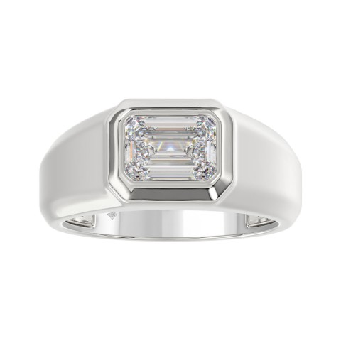 MEN'S RING 2CT EMERALD DIAMOND 14K WHITE GOLD (CENTER STONE EMERALD DIAMOND 2CT ) MEN'S RING 2CT EMERALD DIAMOND 14K WHITE GOLD (CENTER STONE EMERALD DIAMOND 2CT )