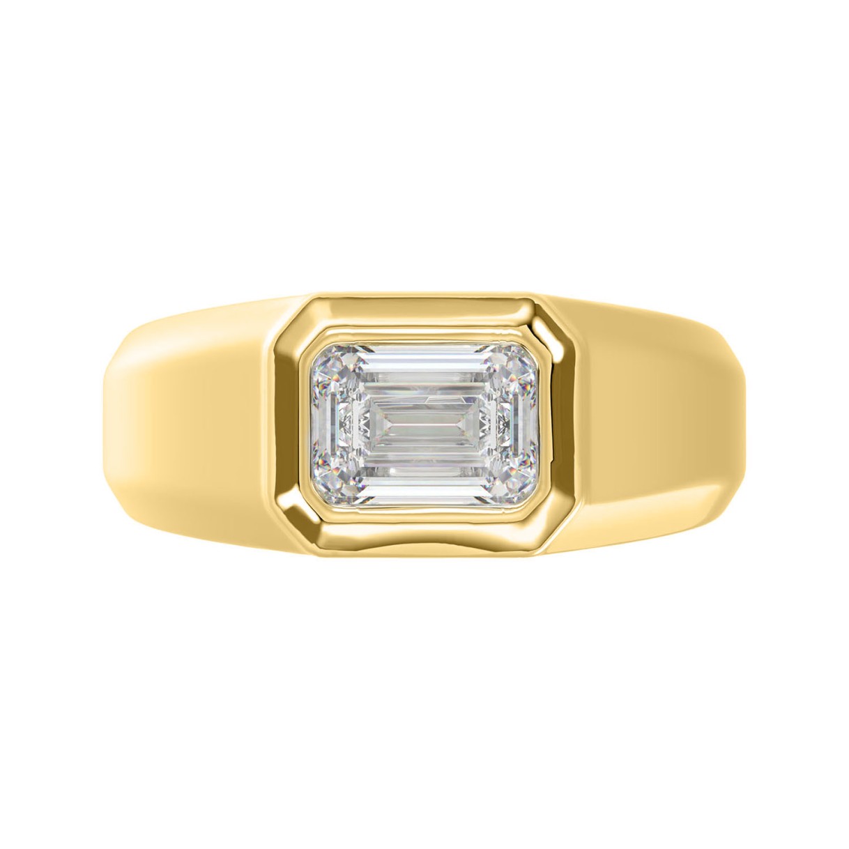 MEN'S RING 2CT EMERALD DIAMOND 14K YELLOW GOLD (CENTER STONE EMERALD DIAMOND 2CT )