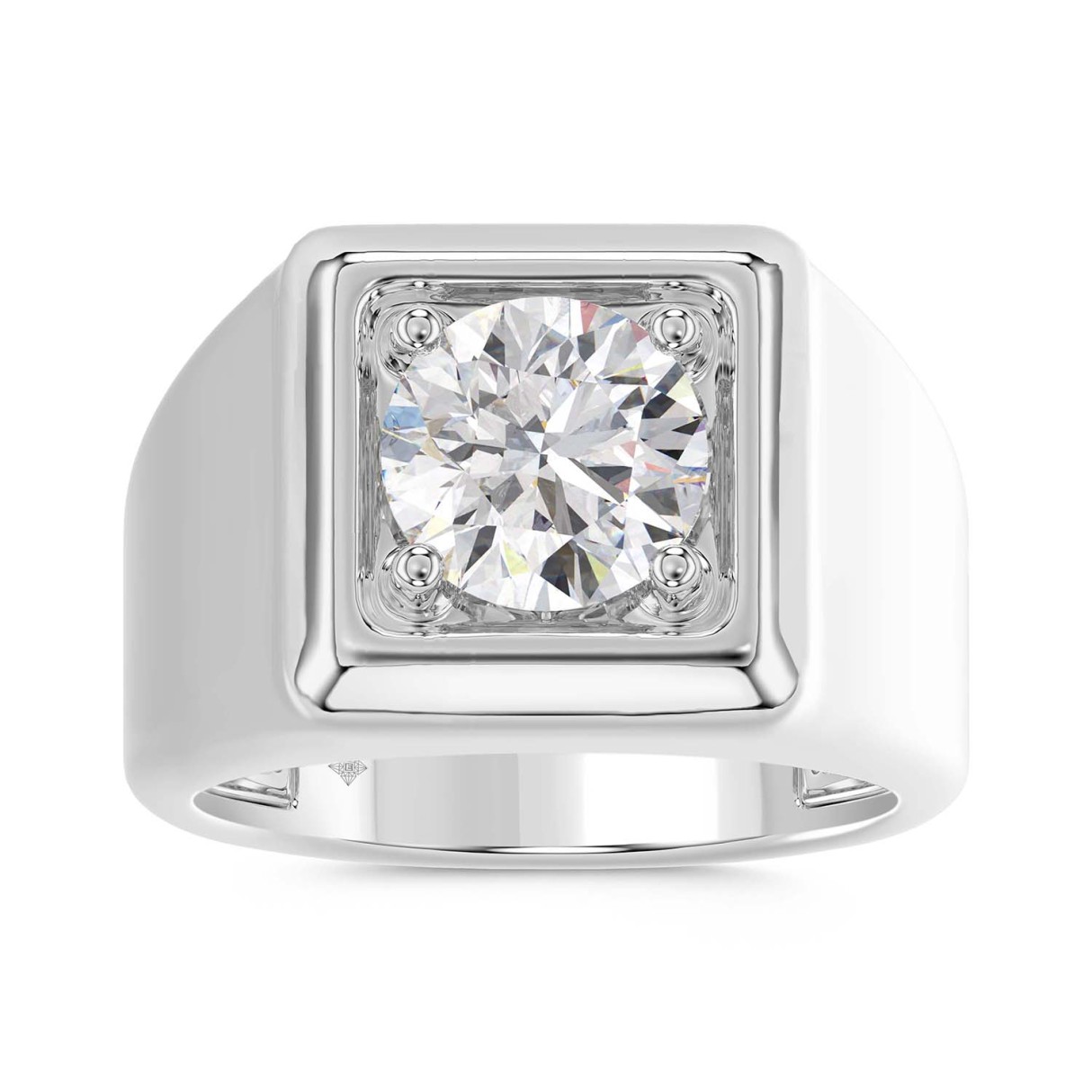 MEN'S RING 2CT ROUND DIAMOND 14K WHITE GOLD (CENTER STONE ROUND DIAMOND 2CT )