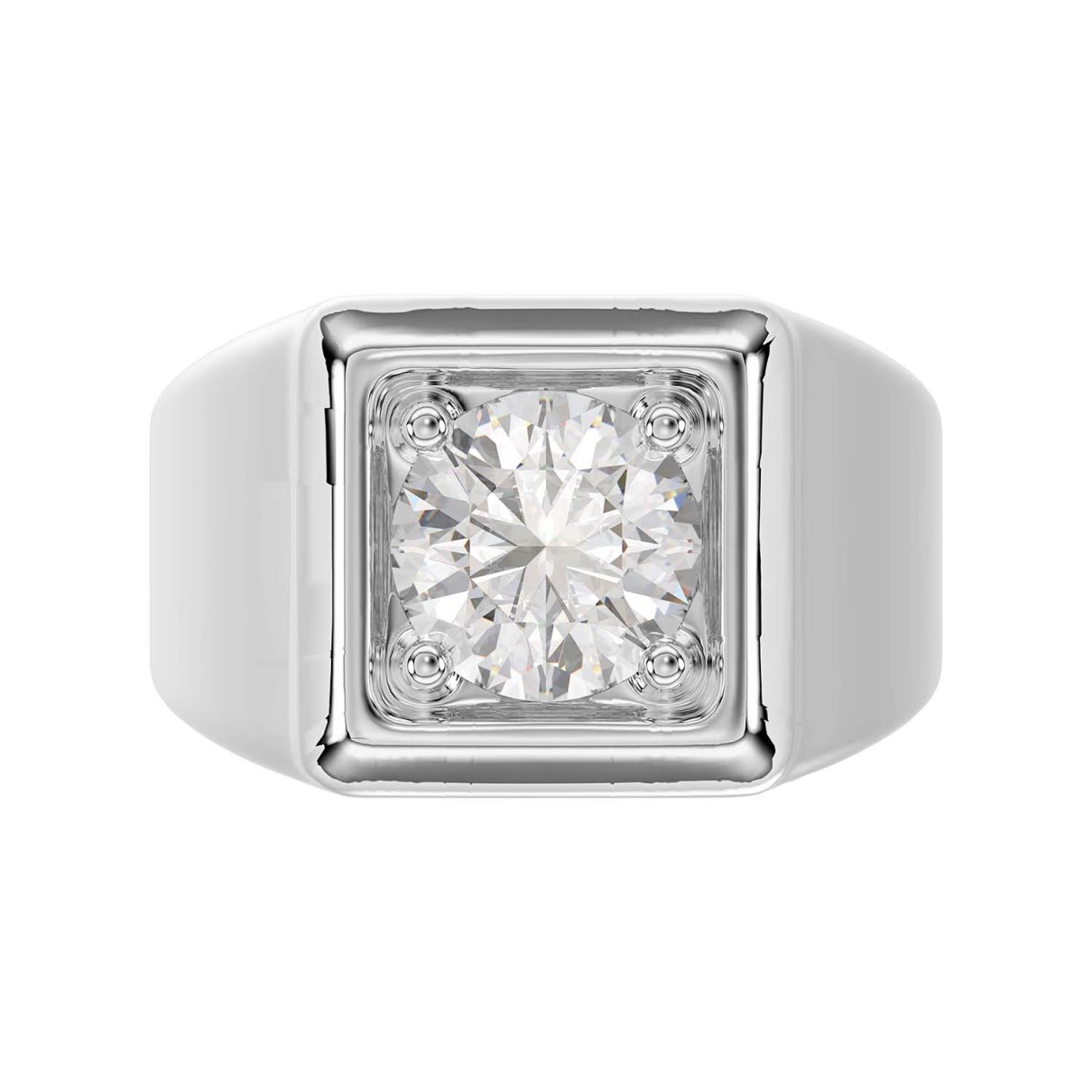 MEN'S RING 2CT ROUND DIAMOND 14K WHITE GOLD (CENTER STONE ROUND DIAMOND 2CT )