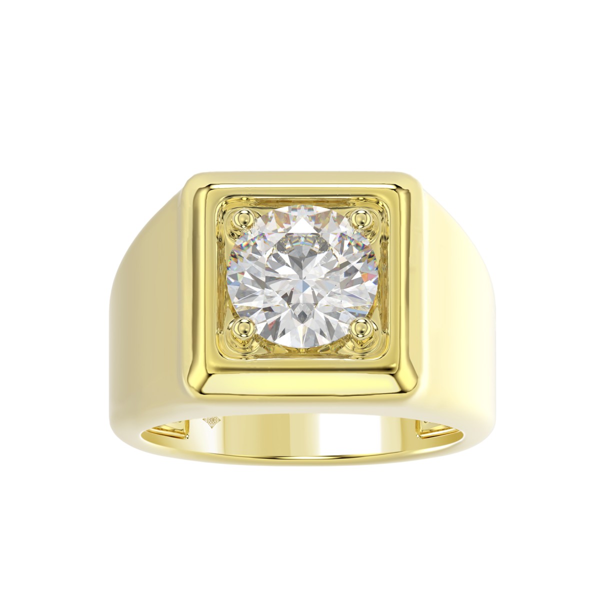 MEN'S RING 2CT ROUND DIAMOND 14K YELLOW GOLD (CENTER STONE ROUND DIAMOND 2CT )