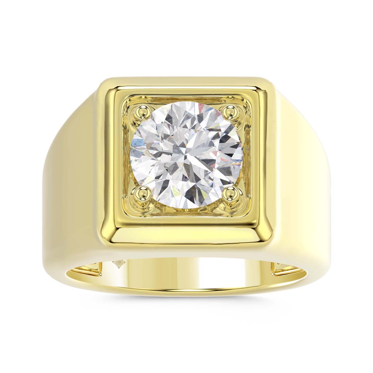 MEN'S RING 2CT ROUND DIAMOND 14K YELLOW GOLD (CENTER STONE ROUND DIAMOND 2CT )