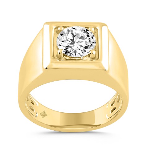 MEN'S RING 2CT ROUND DIAMOND 14K YELLOW GOLD (CENTER STONE ROUND DIAMOND 2CT )