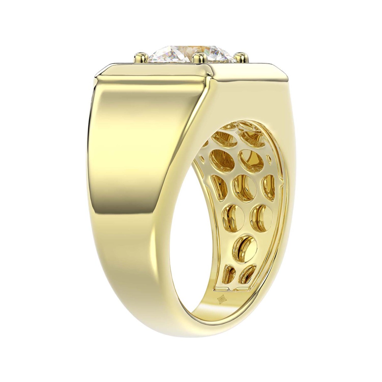 MEN'S RING 2CT ROUND DIAMOND 14K YELLOW GOLD (CENTER STONE ROUND DIAMOND 2CT )