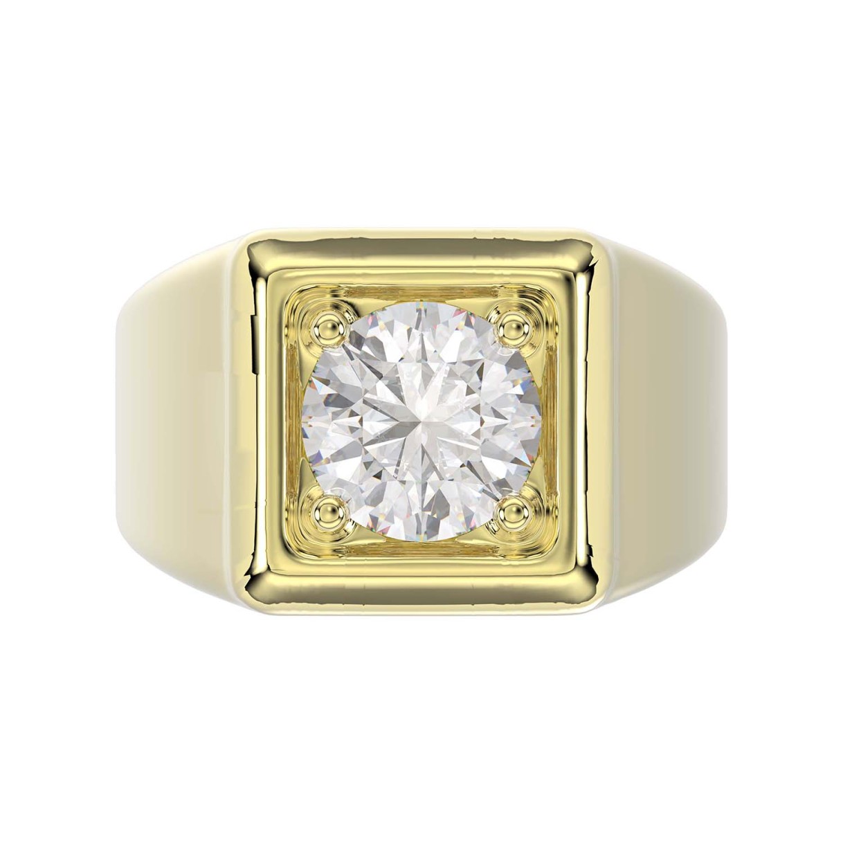 MEN'S RING 2CT ROUND DIAMOND 14K YELLOW GOLD (CENTER STONE ROUND DIAMOND 2CT )