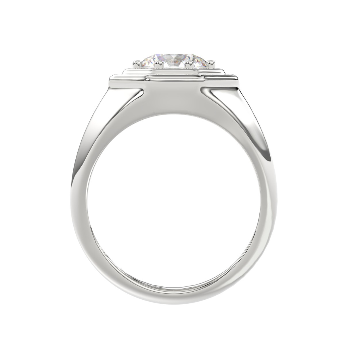 MEN'S RING 2CT ROUND DIAMOND 14K WHITE GOLD (CENTER STONE ROUND DIAMOND 2CT )