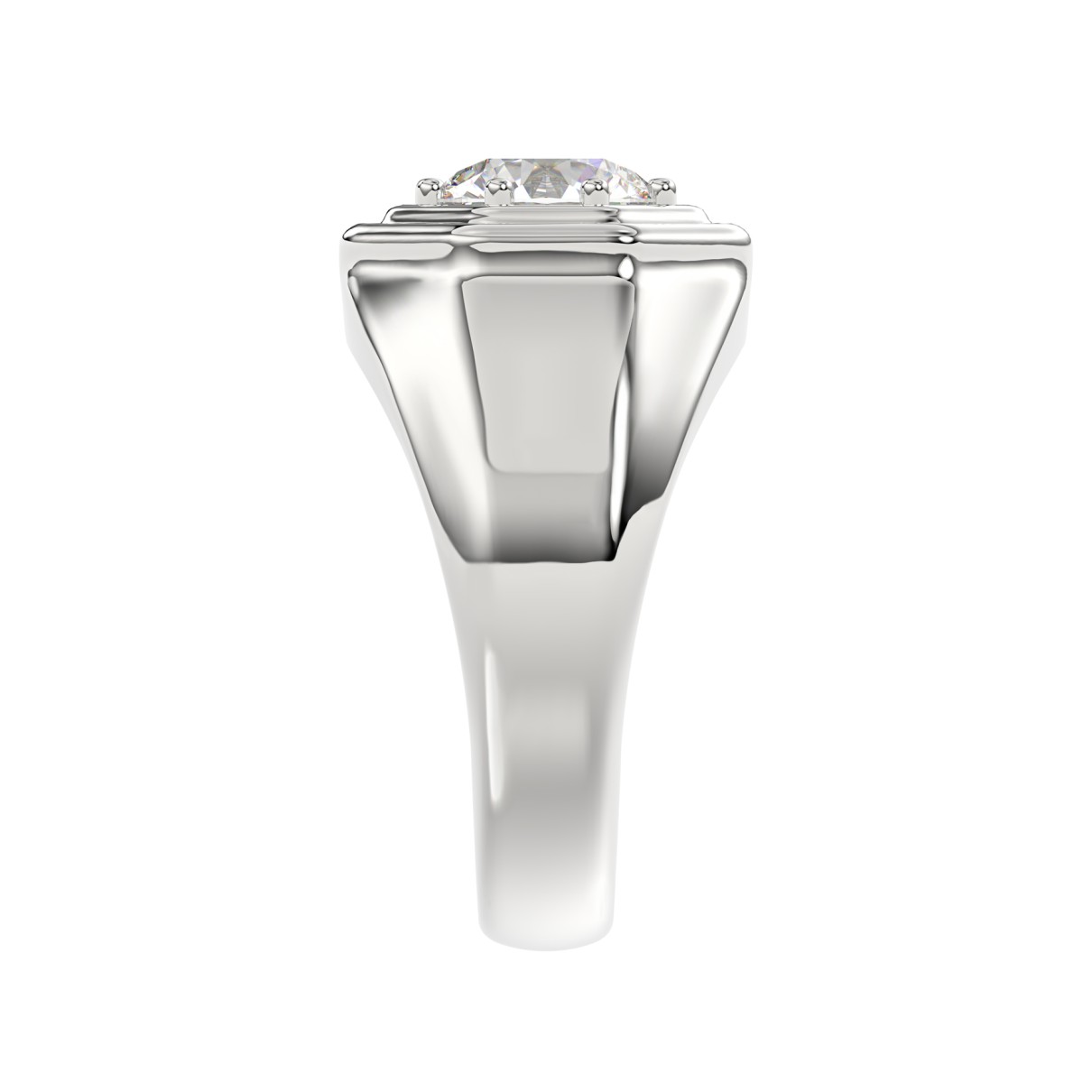 MEN'S RING 2CT ROUND DIAMOND 14K WHITE GOLD (CENTER STONE ROUND DIAMOND 2CT )