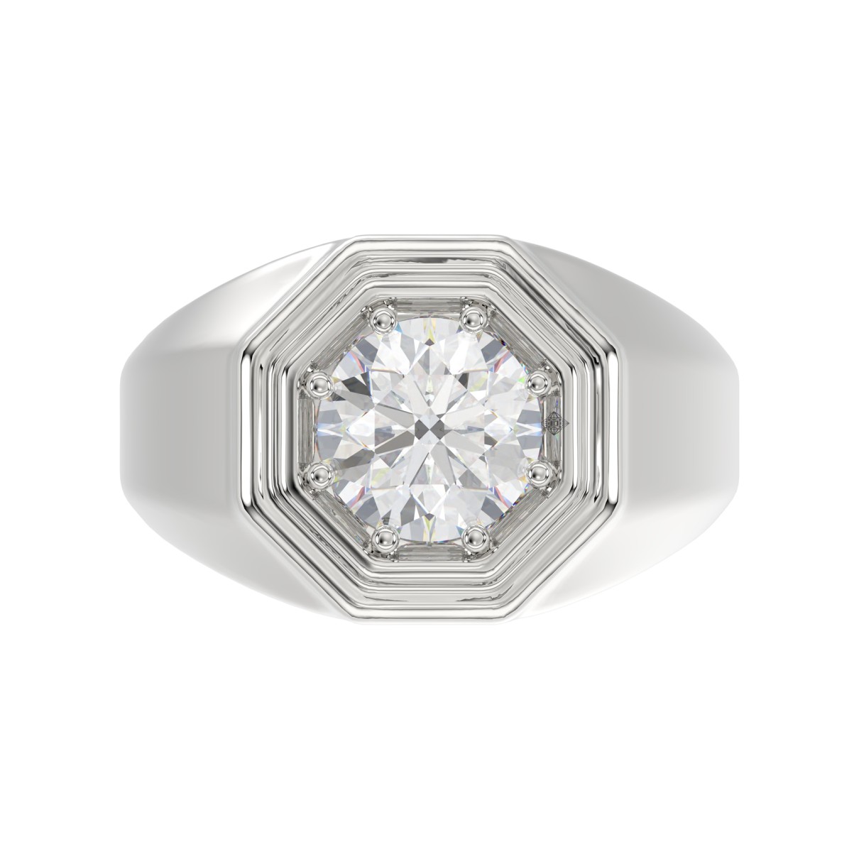 MEN'S RING 2CT ROUND DIAMOND 14K WHITE GOLD (CENTER STONE ROUND DIAMOND 2CT )